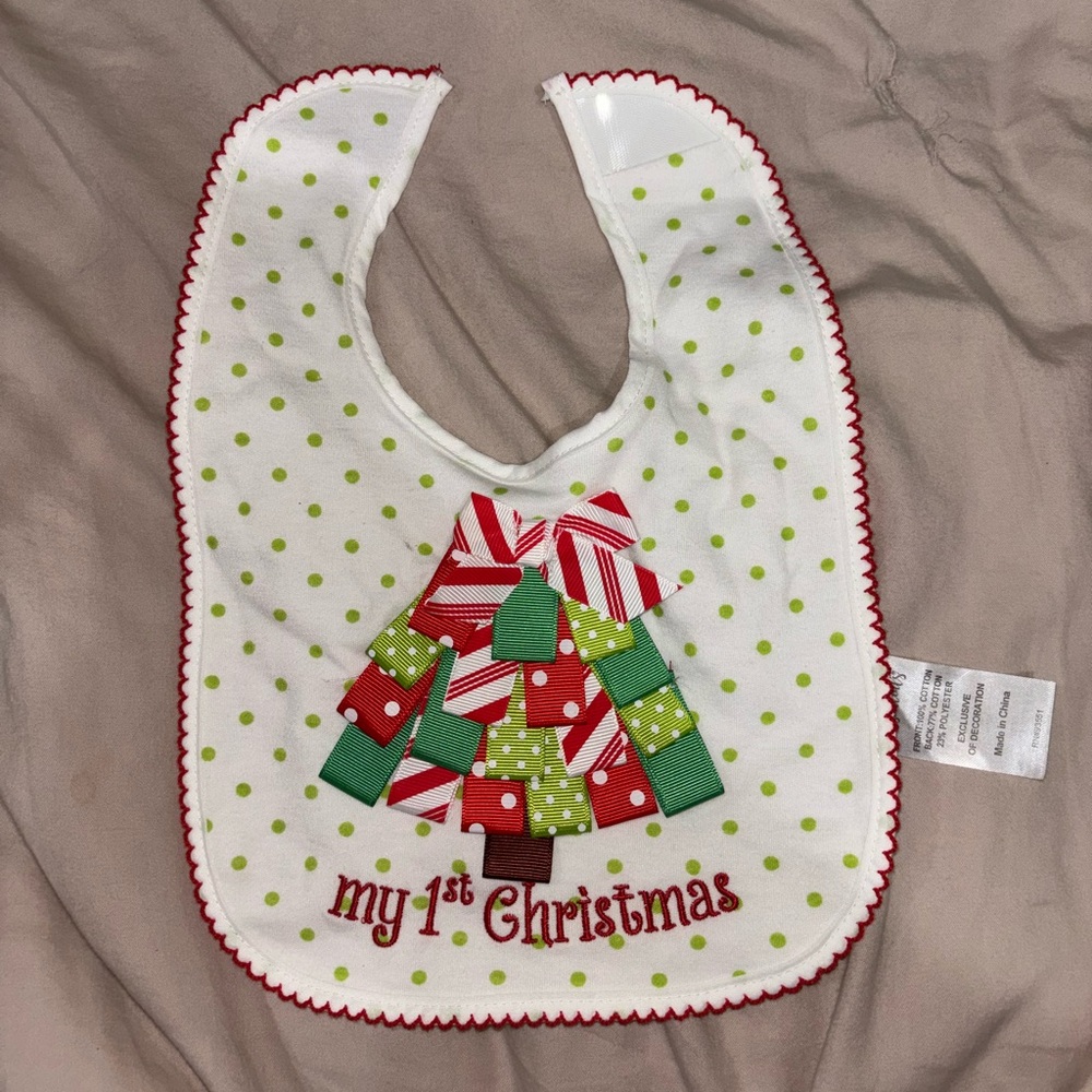 Baby's First Christmas Bib with Tree Design